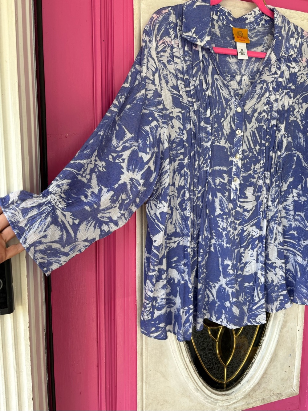 Ruby Rd. Navy & White Abstract Button-Front Blouse - Picture 4 of 6